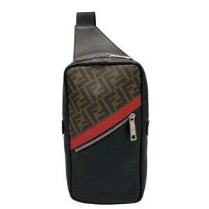 Auth FENDI - 7VZ033 Black Brown Red Leather PVC Backpack